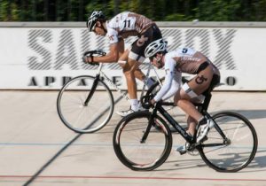 Two racers at finish line